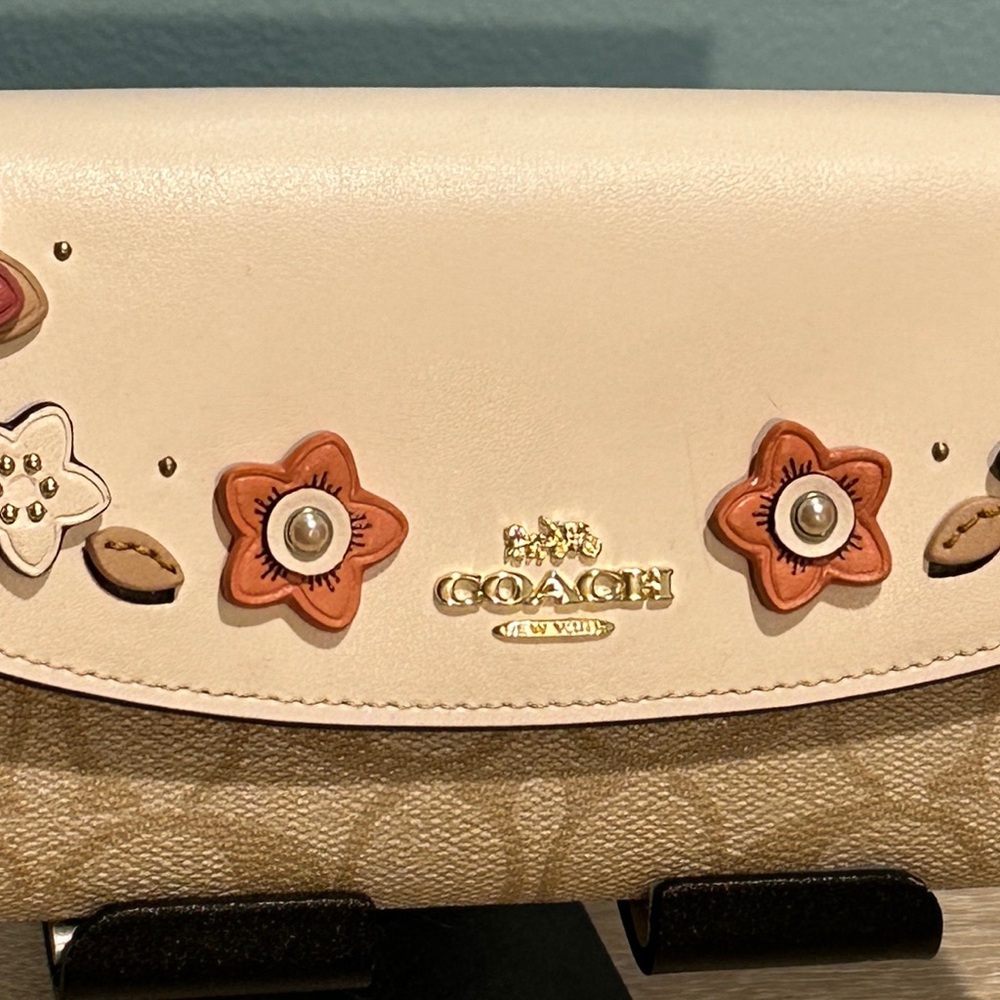 Coach F73376 Slim Envelope Wallet in Signature Canvas with Floral Applique